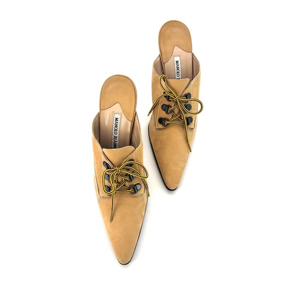 Retro Vintage Manolo Blahnik Oklamod Timberland Pointed Toe Mules Pumps 36 - Picture 6 of 12